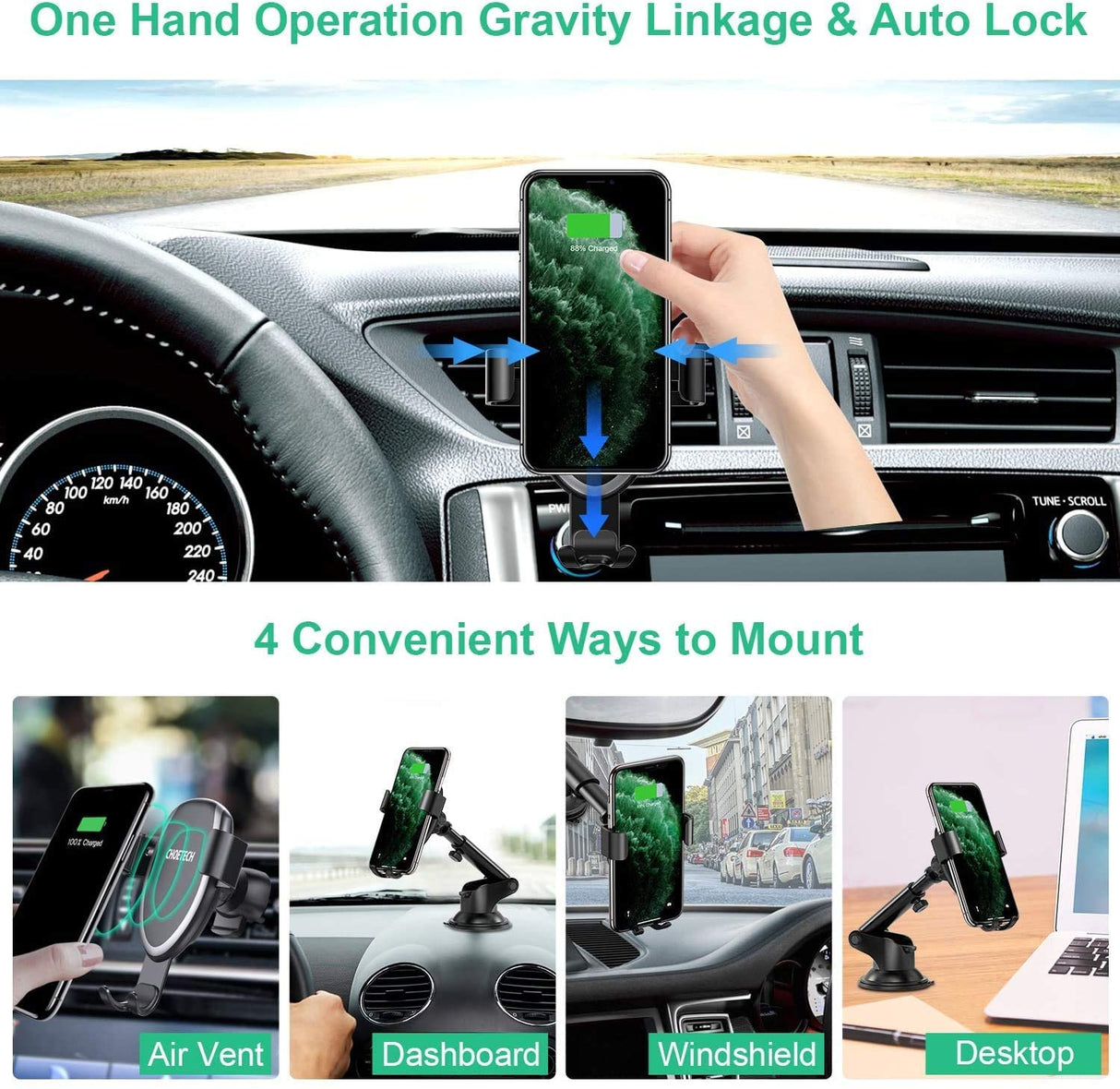 Fast Wireless Car Charger Mount