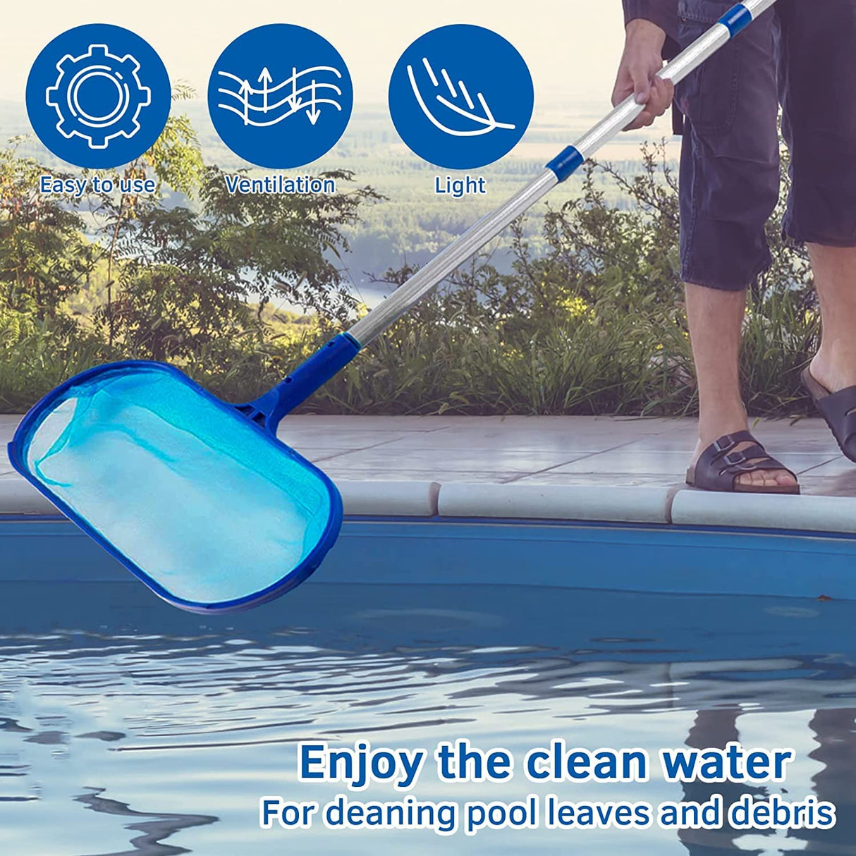 Skimmer Net for Cleaning,Wide Heavy Duty Pool Leaf Rake with Fine Mesh & Deep Bag, Swimming Pool Nets, Debris Catcher with Strong Plastic Frame for Inground & Above Ground Pools, Ponds