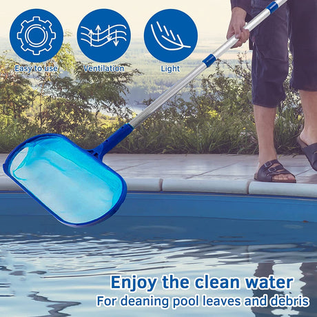 Skimmer Net for Cleaning,Wide Heavy Duty Pool Leaf Rake with Fine Mesh & Deep Bag, Swimming Pool Nets, Debris Catcher with Strong Plastic Frame for Inground & Above Ground Pools, Ponds