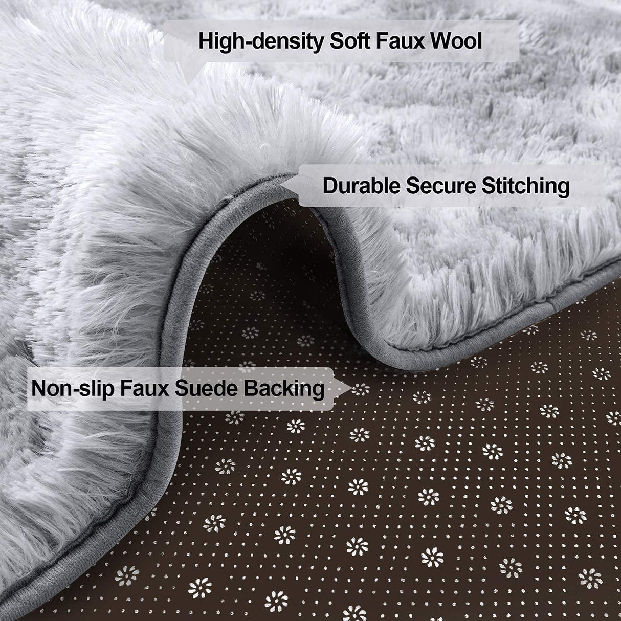 Area Rug Super Soft Indoor Modern Shag Shaggy Silky Smooth Rugs Fur Fluffy Anti-Skid Carpet Living Room Dining Room Bedroom Floor Mat