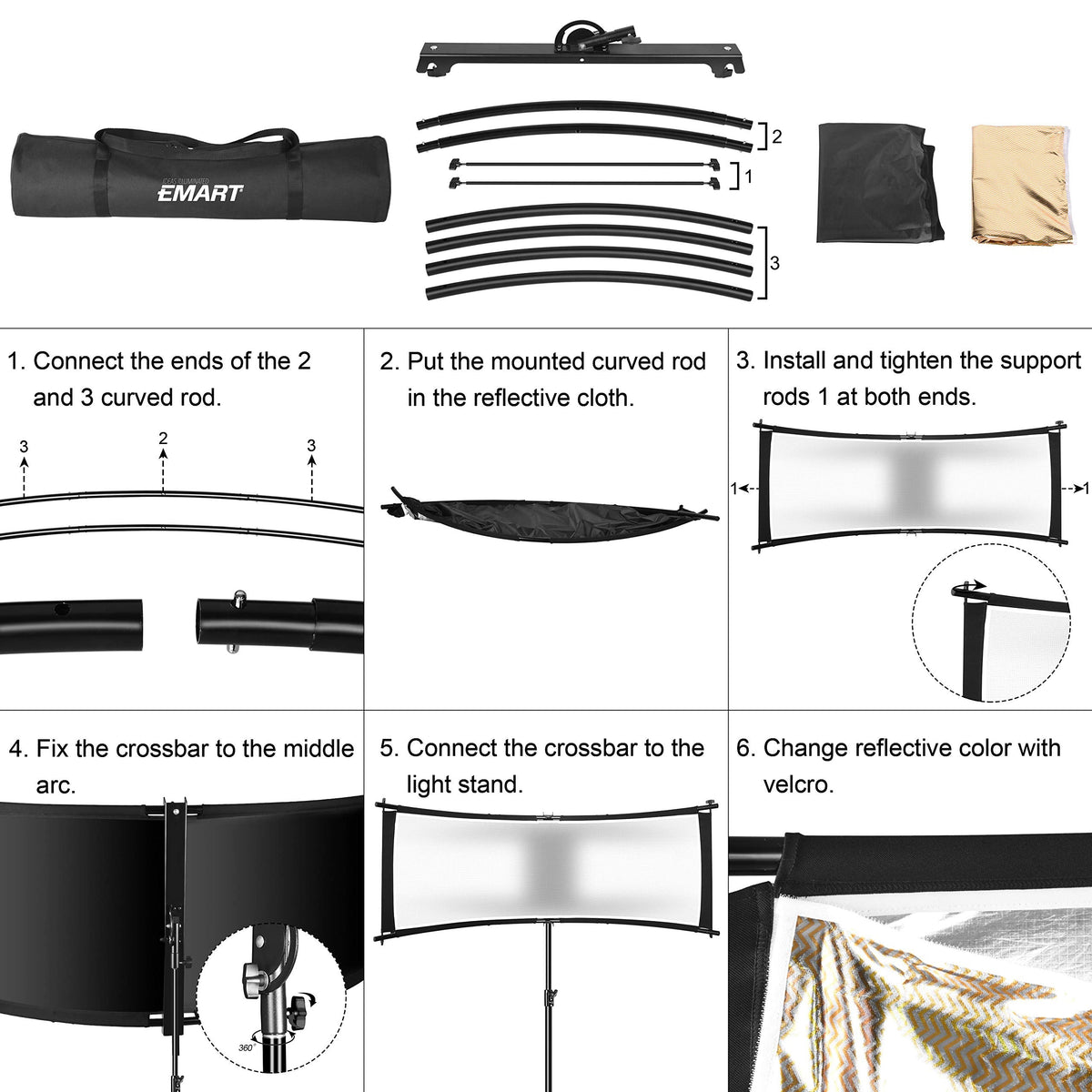 66×24in 4-in-1 Clamshell Photography Reflector Kit