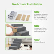 4-Step Grey Pet Stairs with Foam Core & Washable Cover – 45 cm