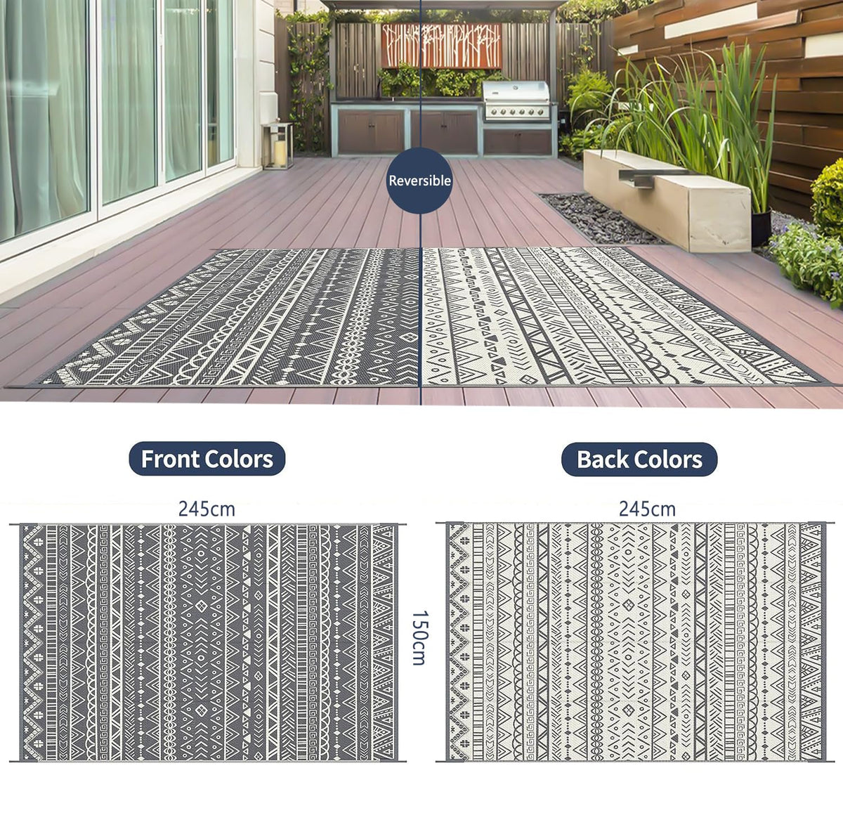 150 × 240 cm Reversible Outdoor Patio & Camping Rug