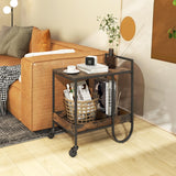 Bar Cart, Liquor Beverage Serving Cart with 6-Bottle Removable Metal Wire Wine Rack, Modern Kitchen Cocktail Cart with Wheels, 2 Tier Kitchen Rolling Bar Carts for Living Room, Rustic Brown