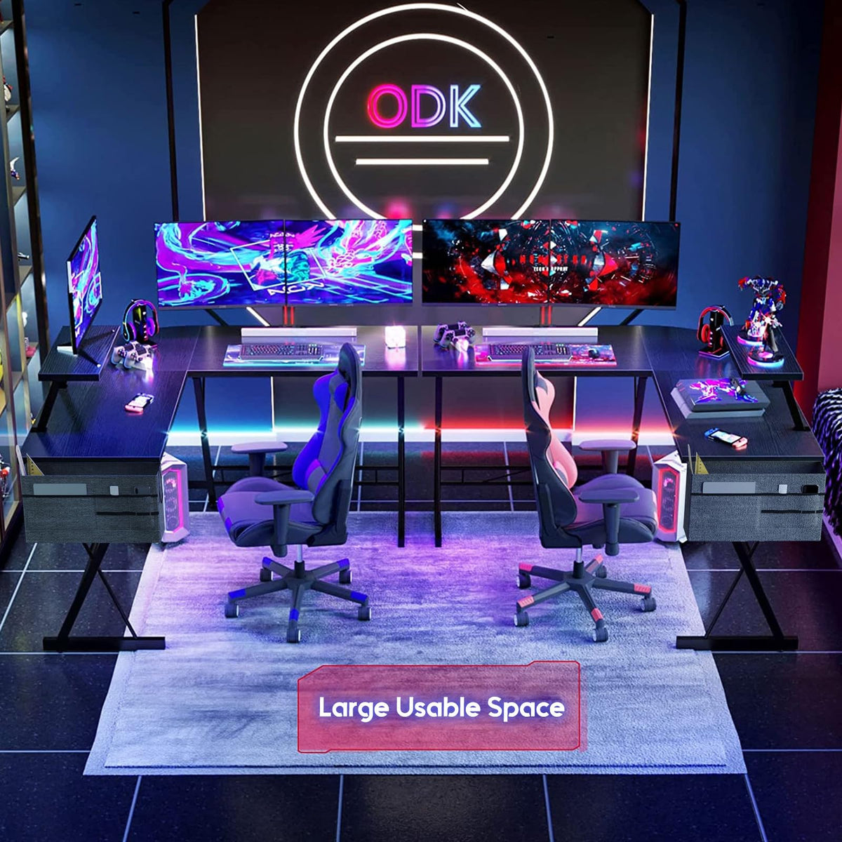 127 cm L-Shaped Gaming Desk with Monitor Stand & Storage Bag