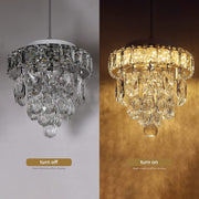 Mini Crystal Chandelier,Chrome Ceiling Pendant Light Fixtures,LED Crystal Flush Mount Ceiling Light Dimmable with Remote for Bedroom Dining Room Hallway(18W/3000-6500K)