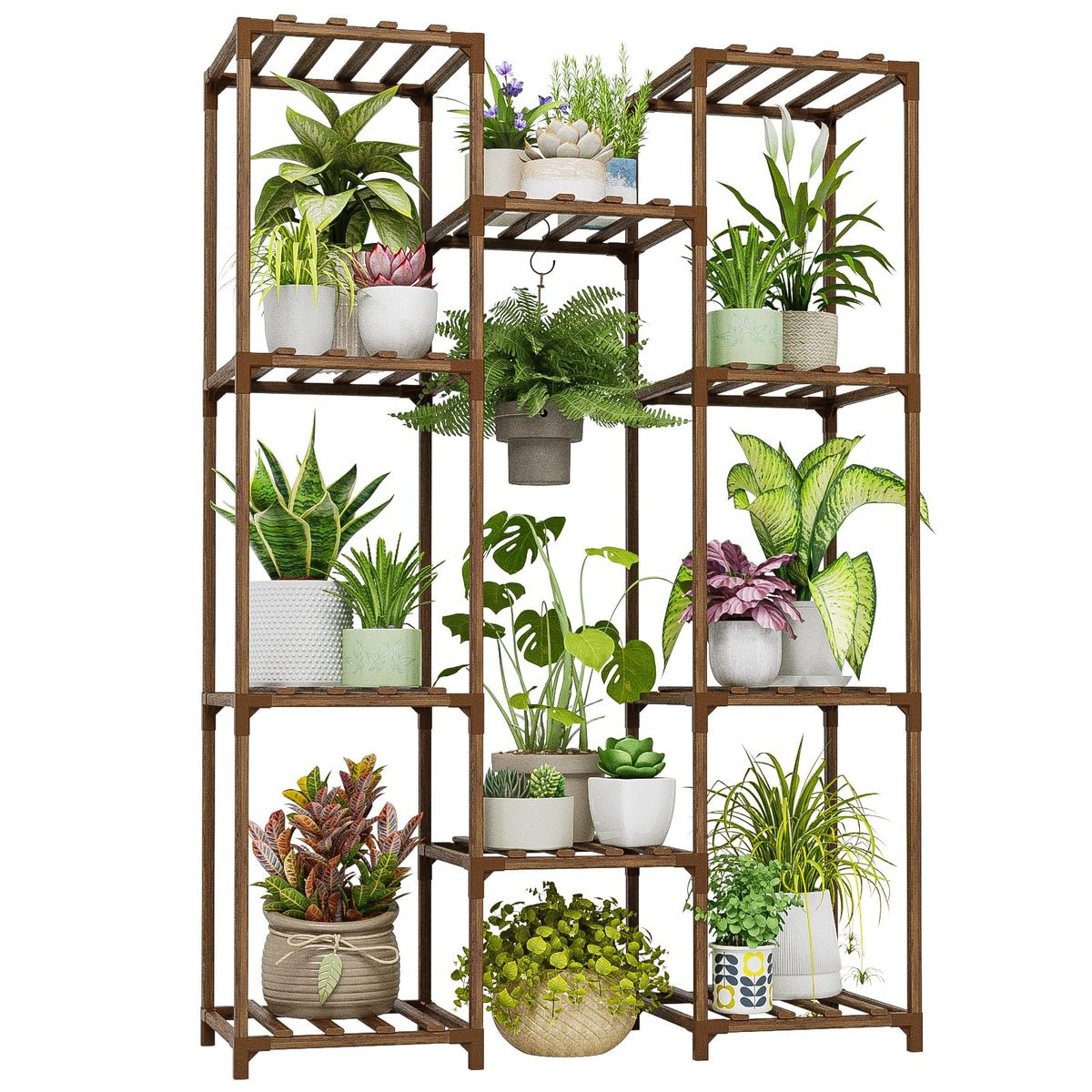 10-Shelf Eucalyptus Wood Plant Stand
