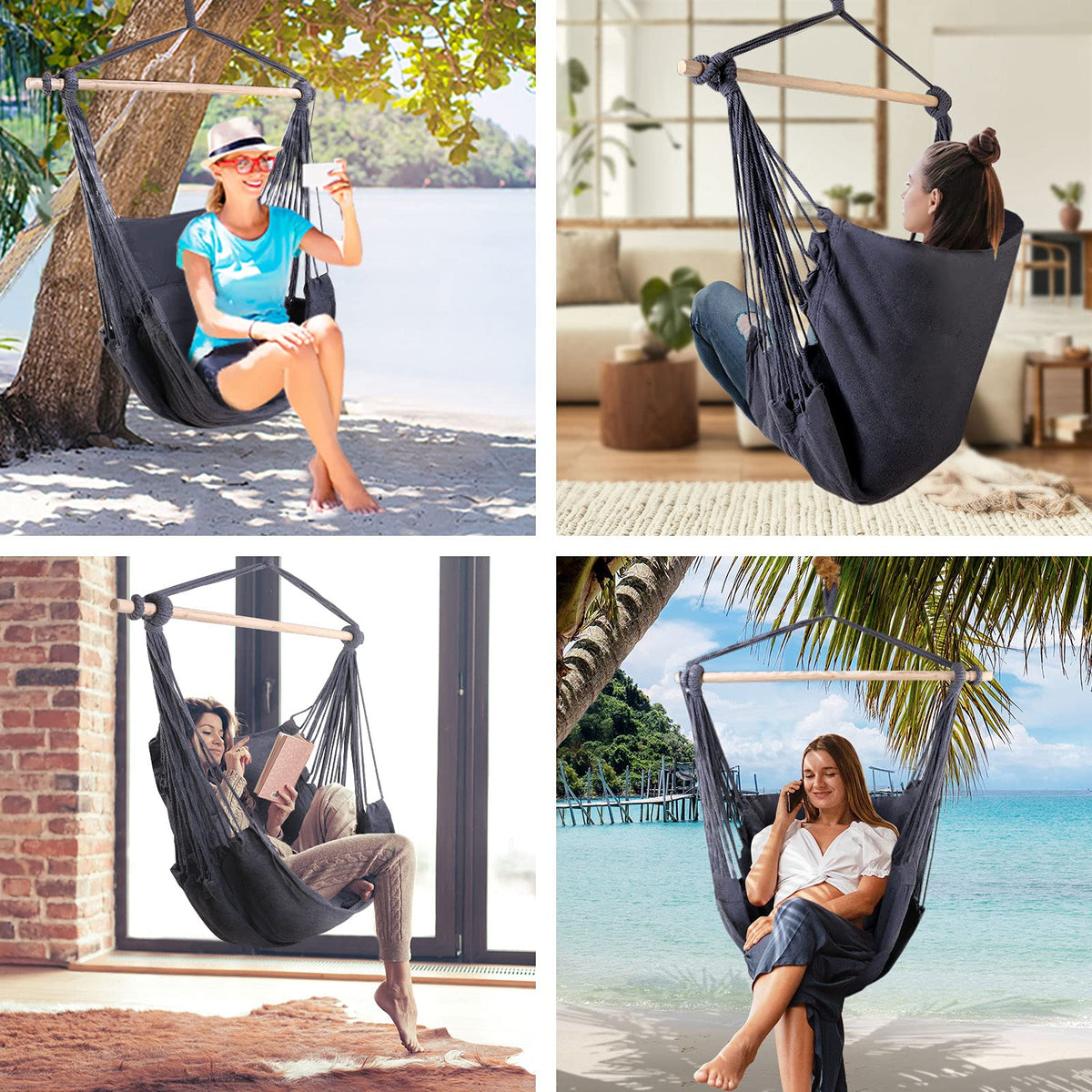 Grey 2-Cushion Hammock Chair – Up to 120 kg