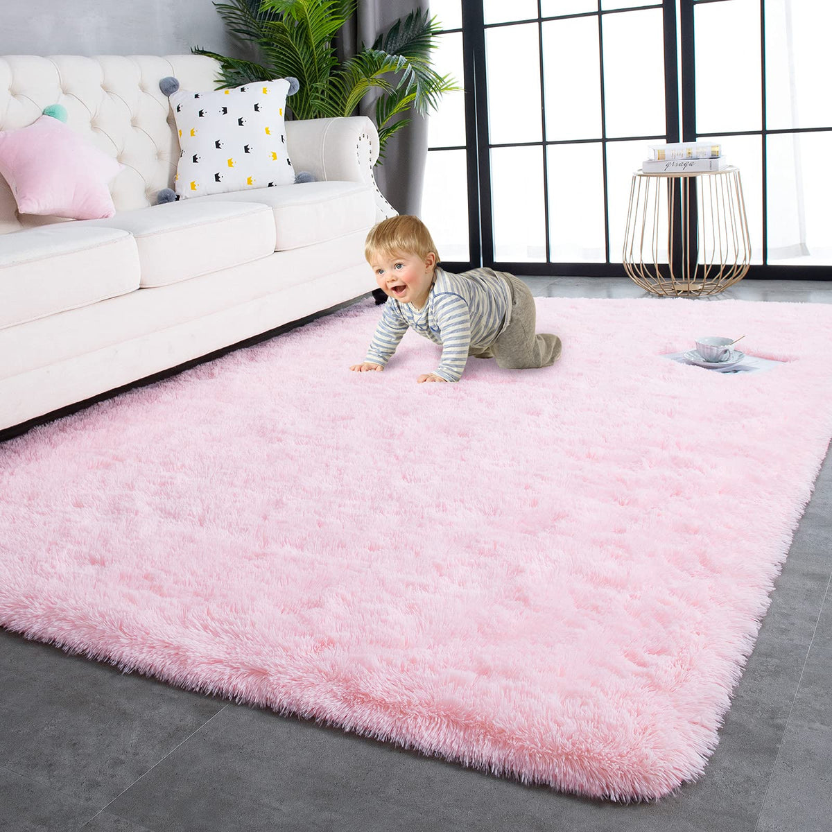 150 × 245 cm Pink Plush Shag Area Rug