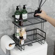 2-Tier Bathroom Over The Toilet Storage Shelf, Bathroom Storage Organizer with Toilet Paper Holder, Space Saver,Black