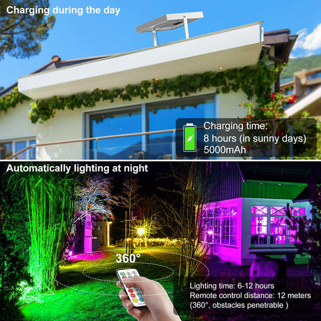 RGB Solar Spotlights Outdoor, 4-in-1 Solar Garden Lights, Waterproof IP66 Solar Powered Spotlight, 12 Colors Changing, Remote Control, LED Landscape Lighting for Yard Patio Lawn Garden