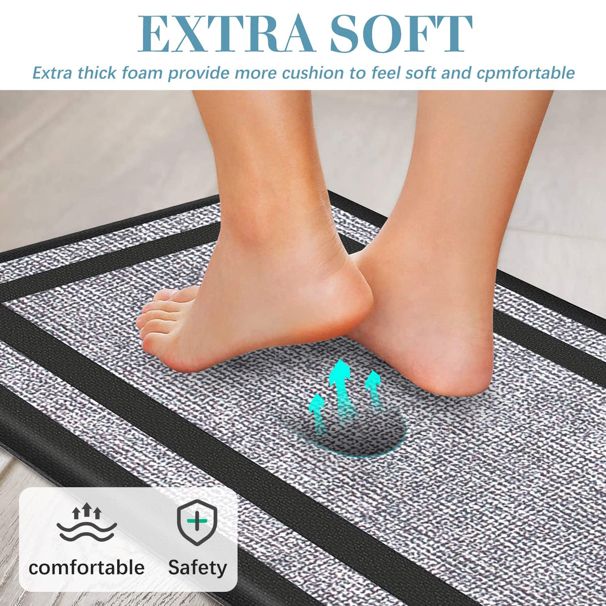 2-Piece Black & Grey Cushioned Kitchen Mat Set