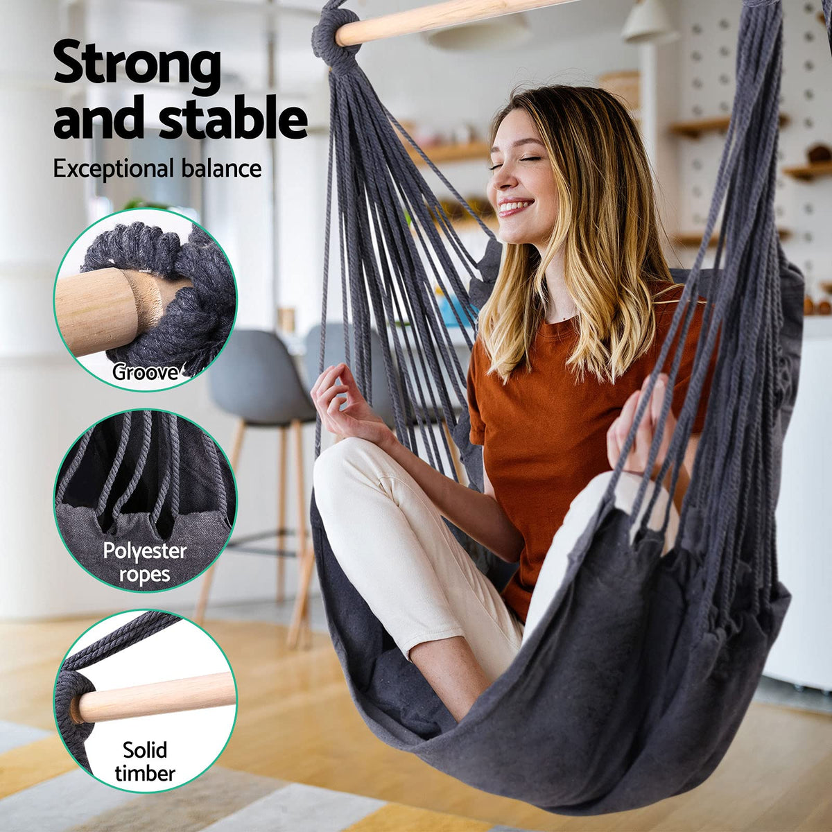 Grey 2-Cushion Hammock Chair – Up to 120 kg