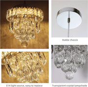 Mini Crystal Chandelier,Chrome Ceiling Pendant Light Fixtures,LED Crystal Flush Mount Ceiling Light Dimmable with Remote for Bedroom Dining Room Hallway(18W/3000-6500K)
