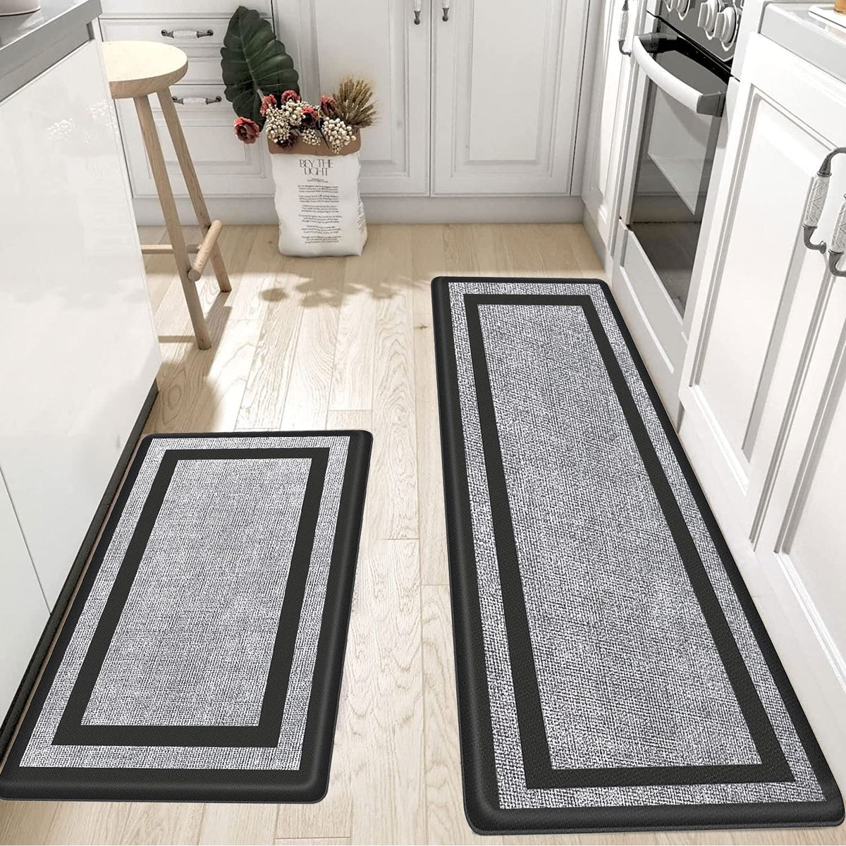 2-Piece Black & Grey Cushioned Kitchen Mat Set