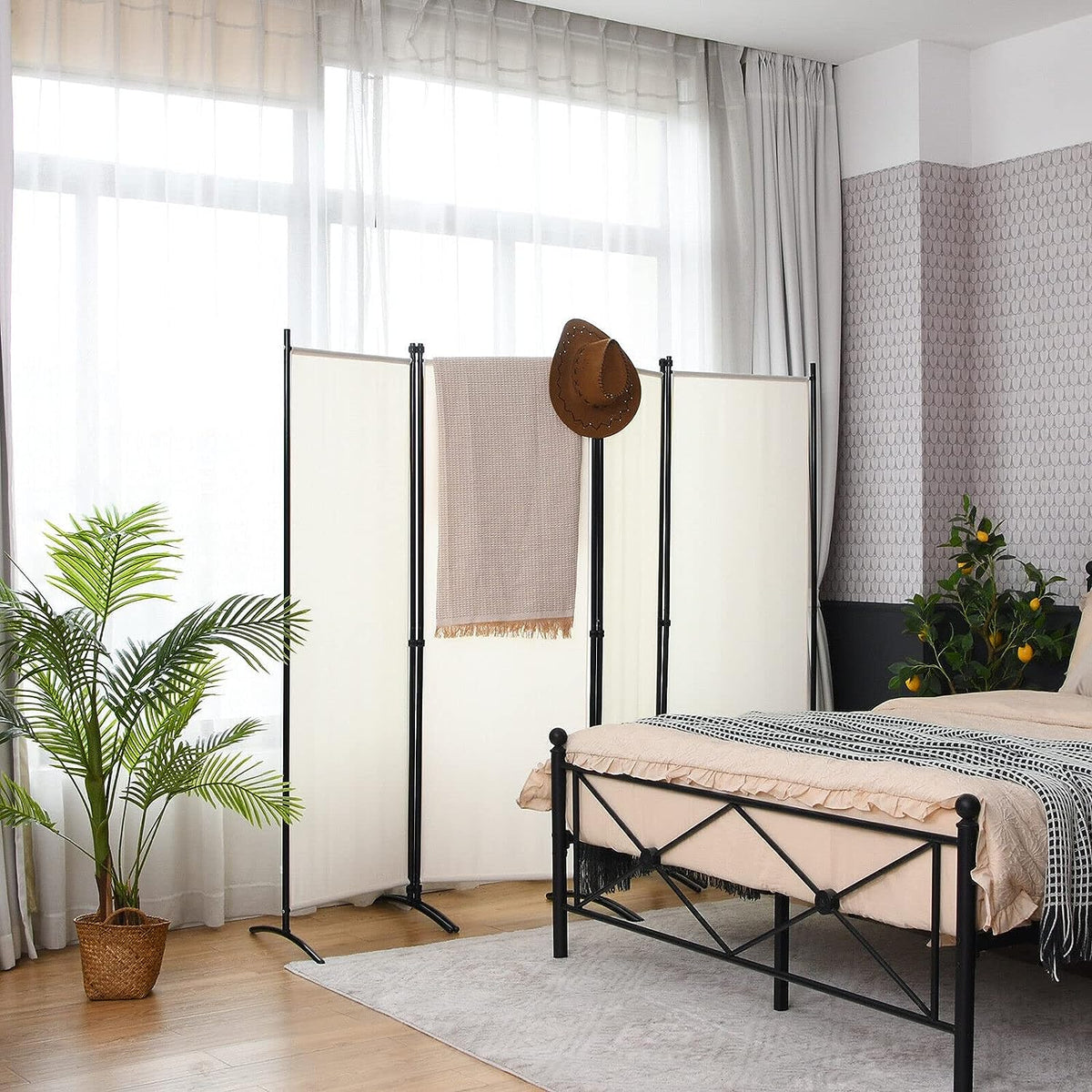221 × 172 cm 4-Panel Fabric Room Divider – 3 Colours