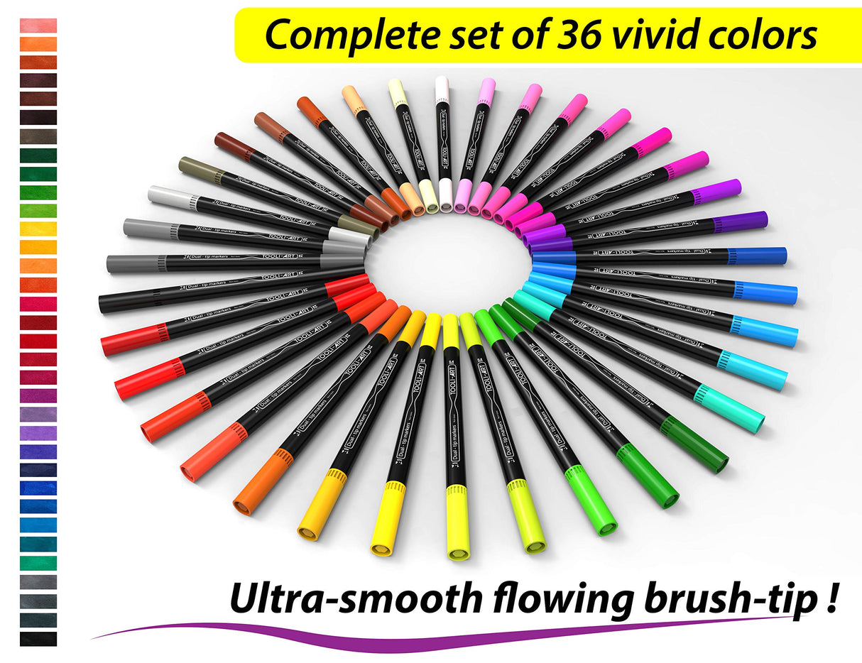 36 Dual Tip Brush Pens