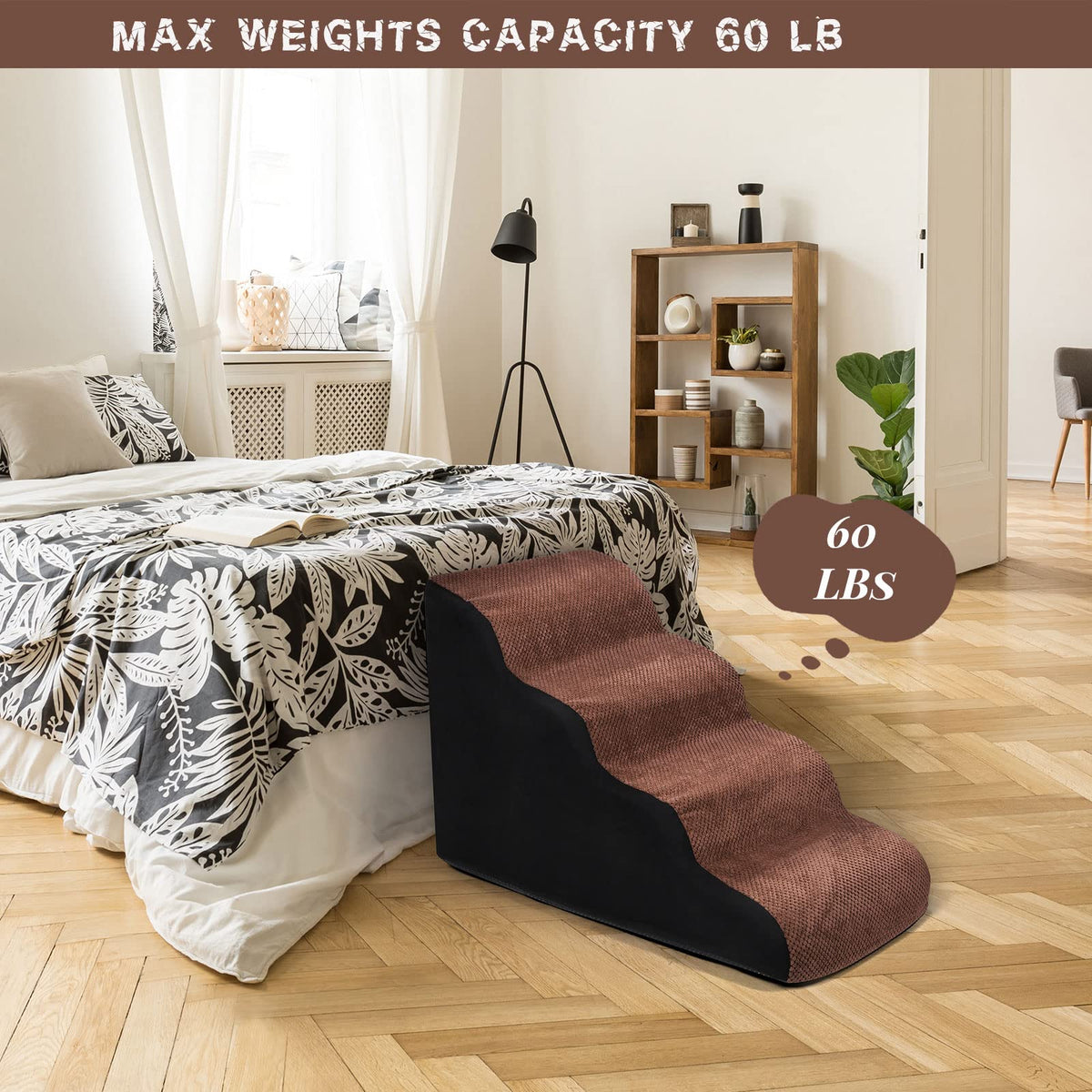 4-Tier Extra-Wide Foam Pet Stairs with Lint Roller