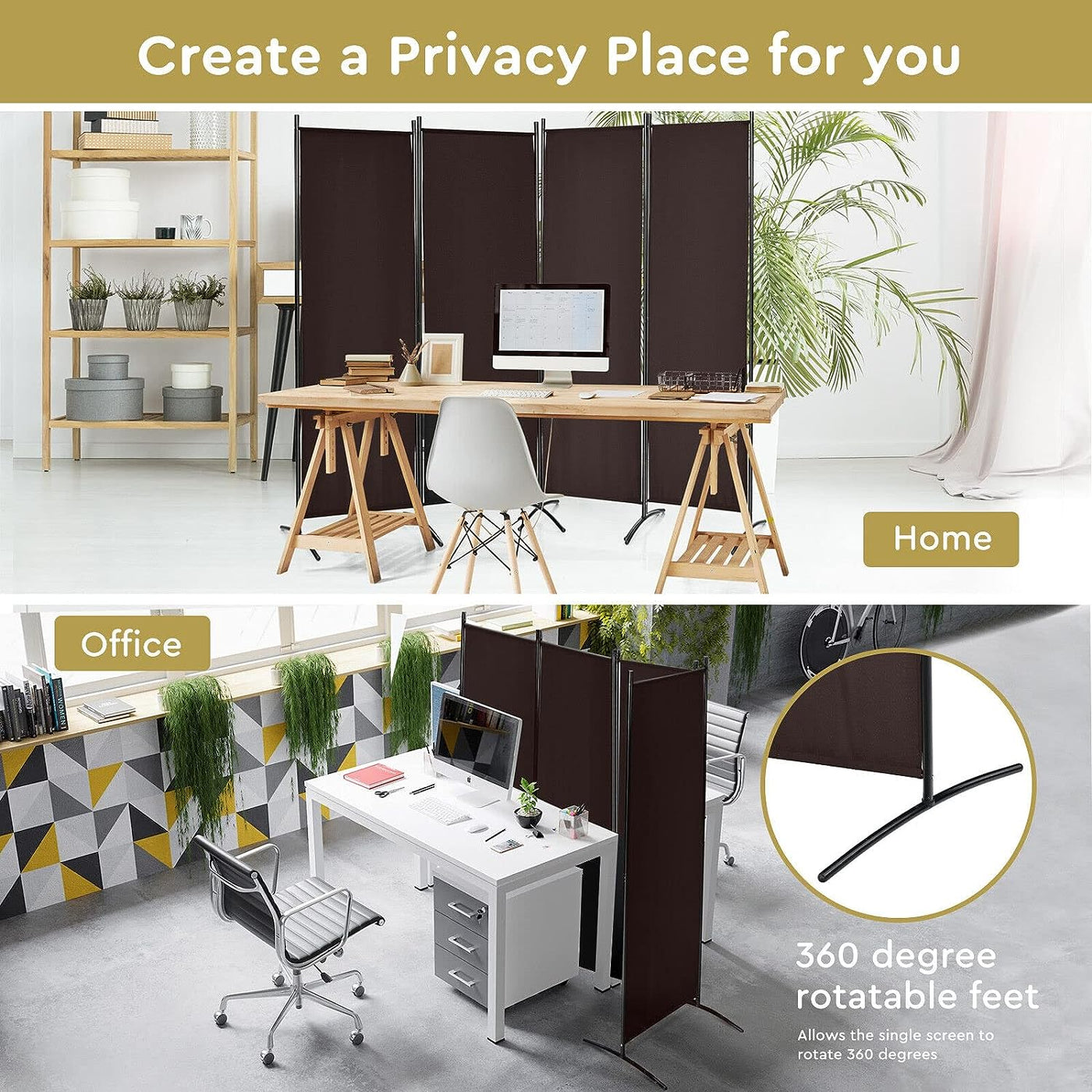 221 × 172 cm 4-Panel Fabric Room Divider – 3 Colours