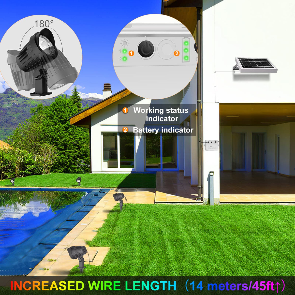 RGB Solar Spotlights Outdoor, 4-in-1 Solar Garden Lights, Waterproof IP66 Solar Powered Spotlight, 12 Colors Changing, Remote Control, LED Landscape Lighting for Yard Patio Lawn Garden