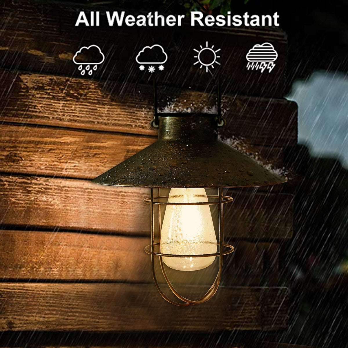Solar Lantern Outdoor Hanging Light Metal Solar Lamp with Warm White Edison Bulb Design for Garden Yard Patio Porch Decor(Copper)