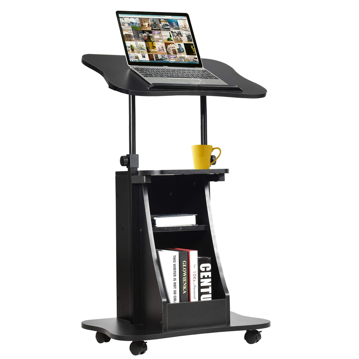 Mobile Height-Adjustable Laptop & Podium Desk with Storage
