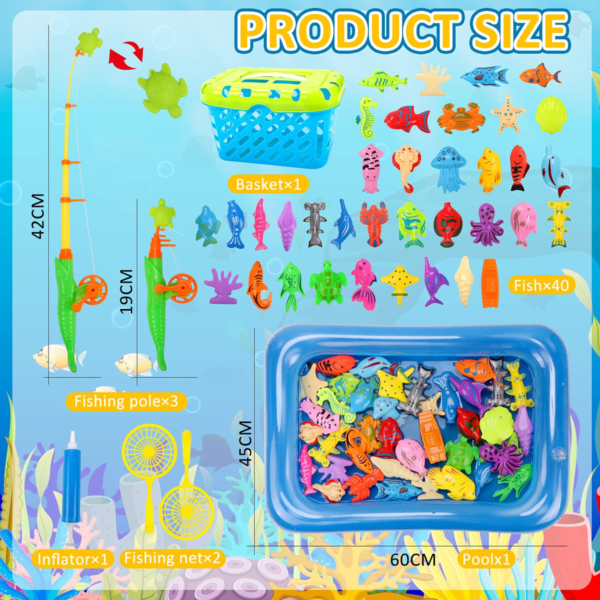 52-Piece Magnetic Fishing Game with Inflatable Pool & Basket