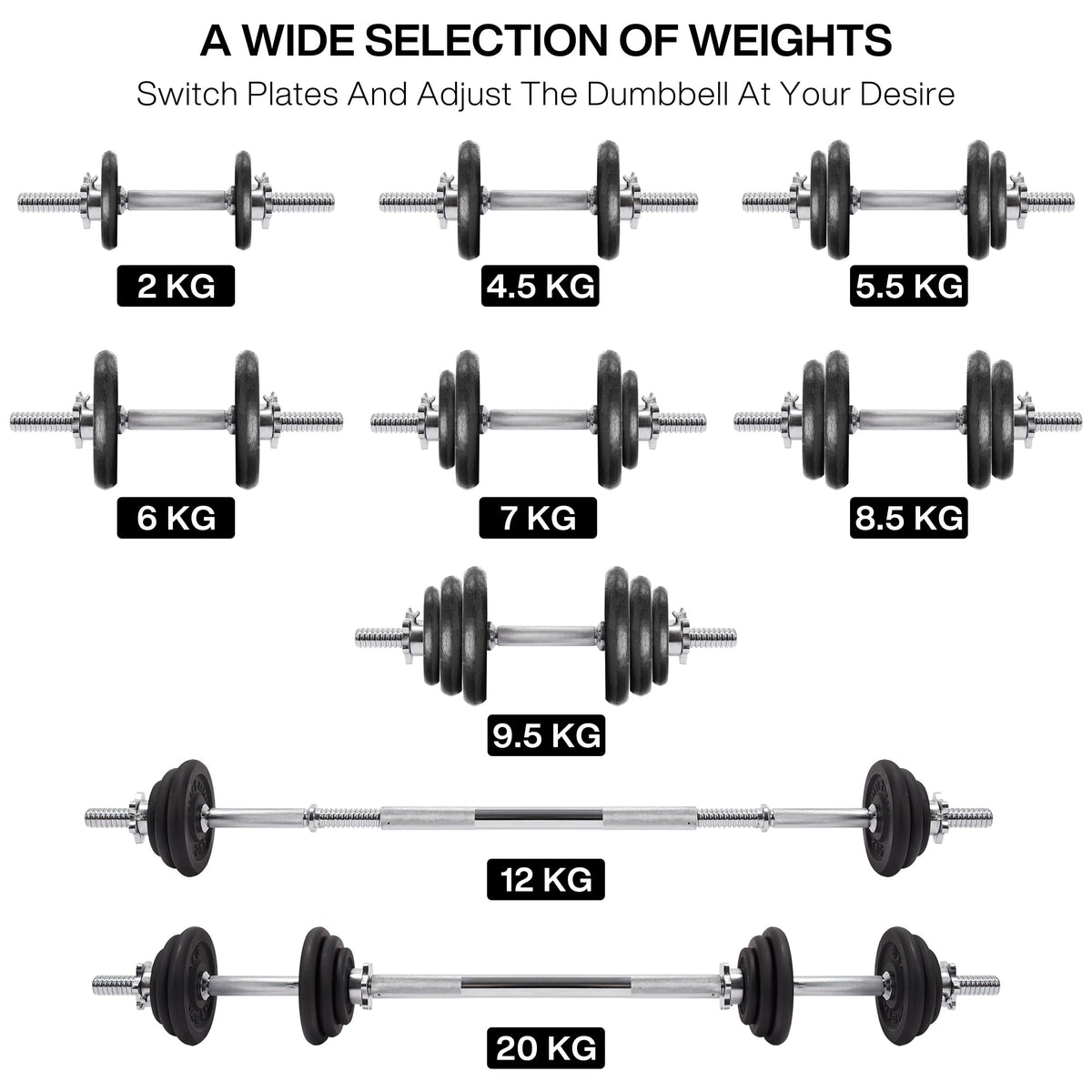 20 kg Adjustable Dumbbell-to-Barbell Weight Set