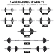 20 kg Adjustable Dumbbell-to-Barbell Weight Set