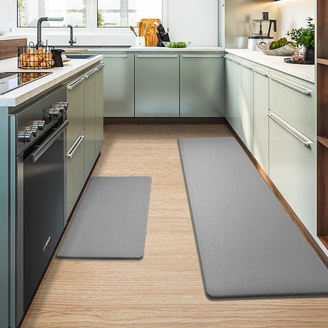 Cushioned Kitchen Floor Mat, Non-Slip Waterproof Standing Kitchen Rugs and Mats for Home (45x75+45x150cm, Black/Grey)