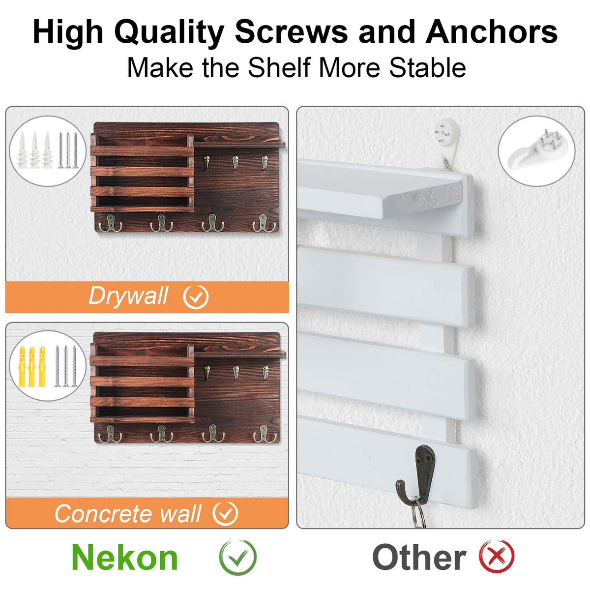Mail Holder for Wall Mail Organizer with Key Hooks