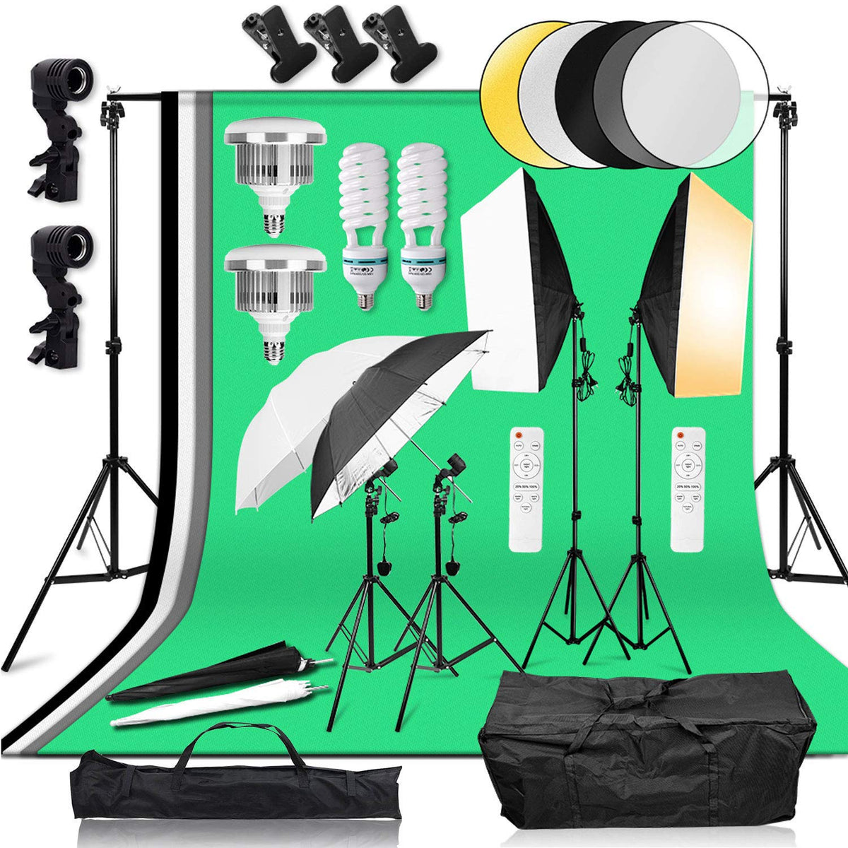 Complete Bi-Colour Photography Studio Lighting Kit with 4 Backdrops