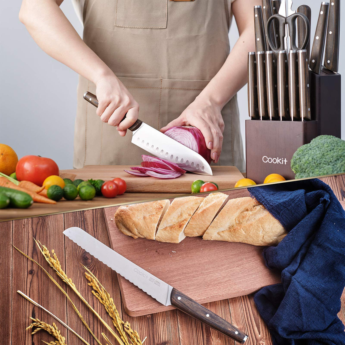 15 Piece Kitchen Knife Sets with Block
