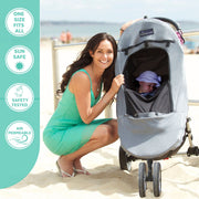 Universal Baby Pram & Stroller Sunshade (6m+) | UV Cover & Mosquito Net for Baby Strollers | Blocks up to 97.5% UV (UPF40+) | Portable Blackout Blind to Help Baby Sleep | SnoozeShade Plus Deluxe