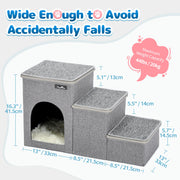 3-Step Foldable Pet Stairs with Storage & Resting Cubby – 20 kg