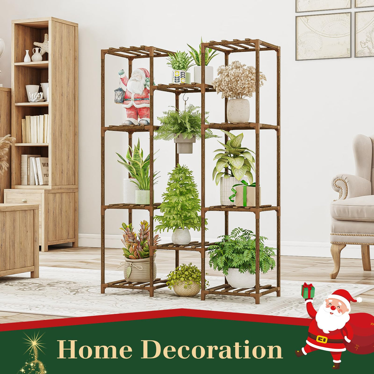 10-Shelf Eucalyptus Wood Plant Stand