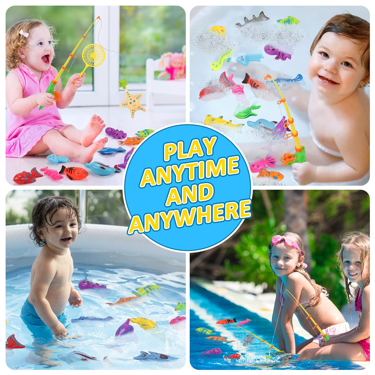 52-Piece Magnetic Fishing Game with Inflatable Pool & Basket