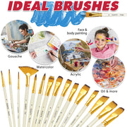 Artist Paint Brush Set 15pcs Includes Pop-up Carrying Case with Free Palette Knife and 2 Sponges for Acrylic, Oil, Watercolor, Art, Scale Model, Face, Paint by Numbers for Adults