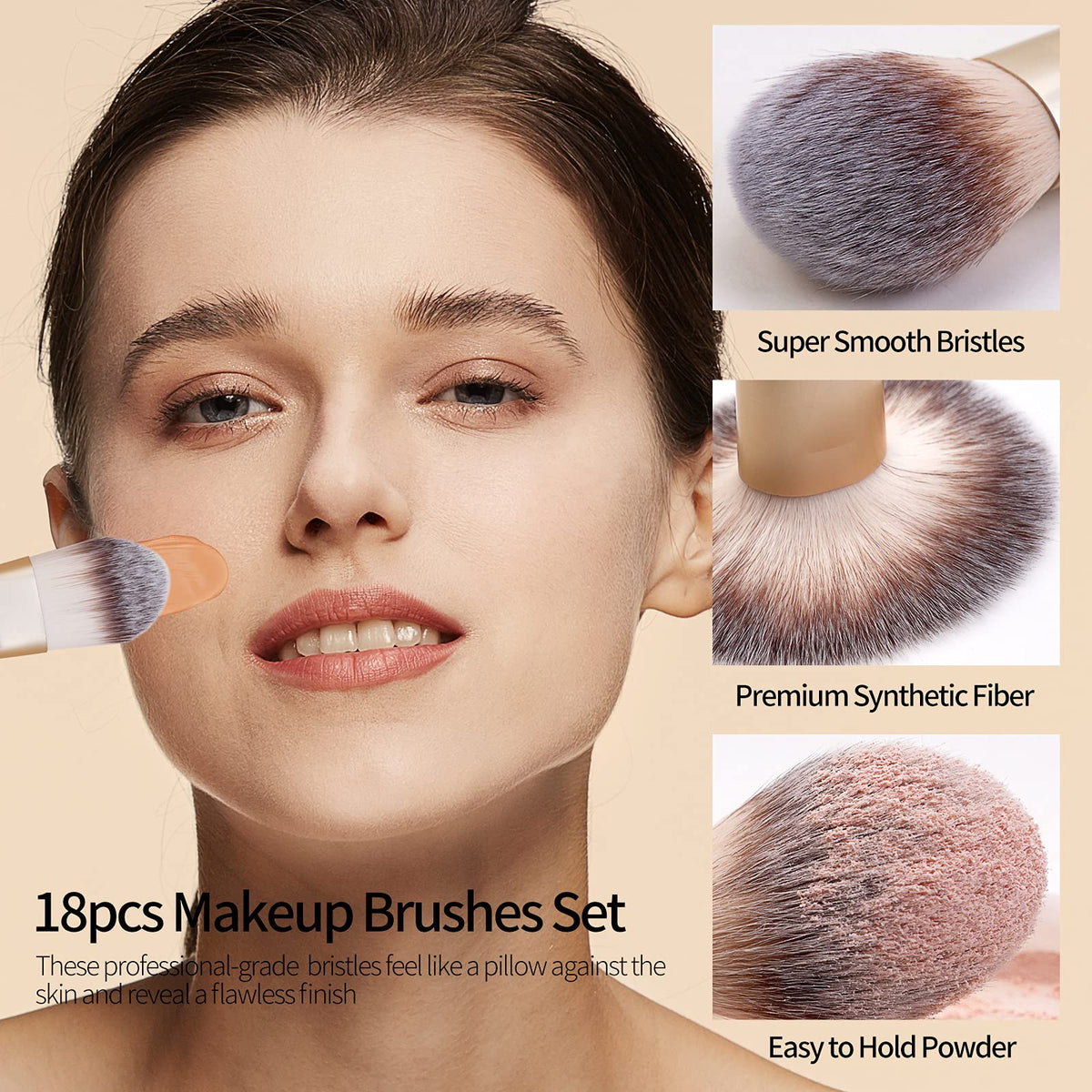 MAANGE 18-Piece Synthetic Makeup Brush Set – Champagne Gold