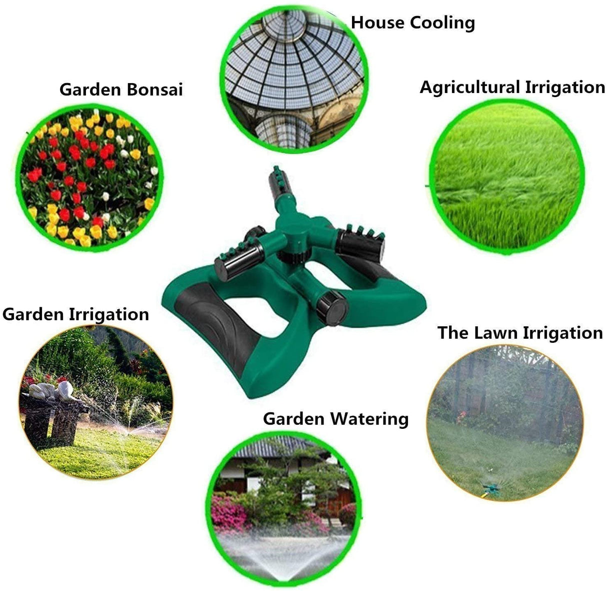 Garden Sprinkler, Automatic 360 Rotating Adjustable Garden Water Sprinklers Lawn Irrigation System Covering Large Area with Leak Free Design Durable 3 Arm Sprayer, Easy Connection