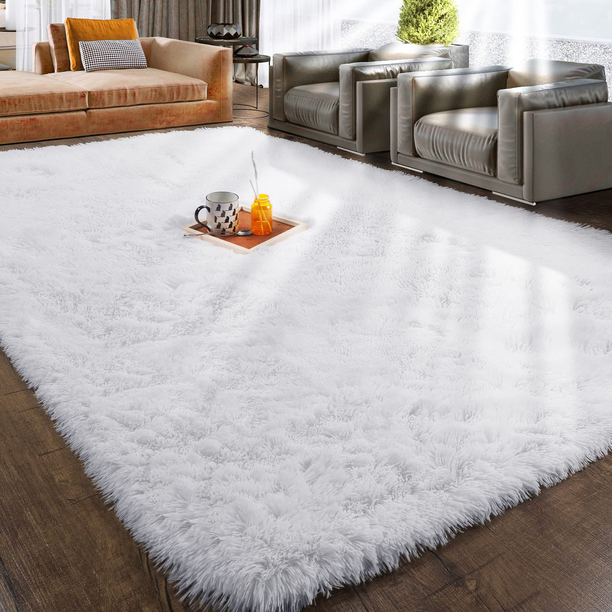 150 × 260 cm White Fluffy Shag Area Rug