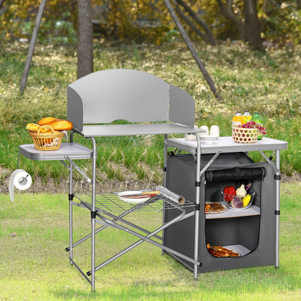 Costway Folding Camp Kitchen with Windscreen & Zippered Storage