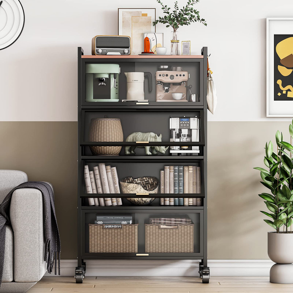 5-Tier Black Rolling Baker’s Rack with Hooks