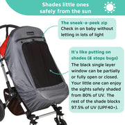 Universal Baby Pram & Stroller Sunshade (6m+) | UV Cover & Mosquito Net for Baby Strollers | Blocks up to 97.5% UV (UPF40+) | Portable Blackout Blind to Help Baby Sleep | SnoozeShade Plus Deluxe
