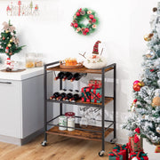 3-Tier Bar Cart with 4-Bottle Rack & 6-Glass Holder