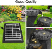 4-Tier Solar Water Fountain Garden Features Outdoor Indoor Bird Bath with LED Light Grey