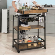 3-Tier Industrial Serving Cart with Removable Tray