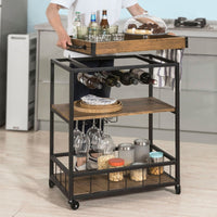 3-Tier Industrial Serving Cart with Removable Tray