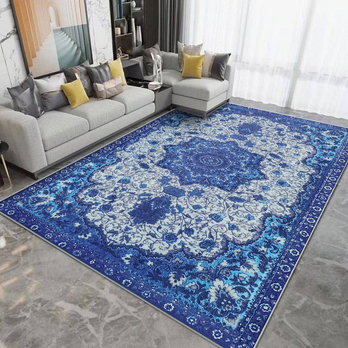 120 × 160 cm Blue Imitation-Cashmere Area Rug