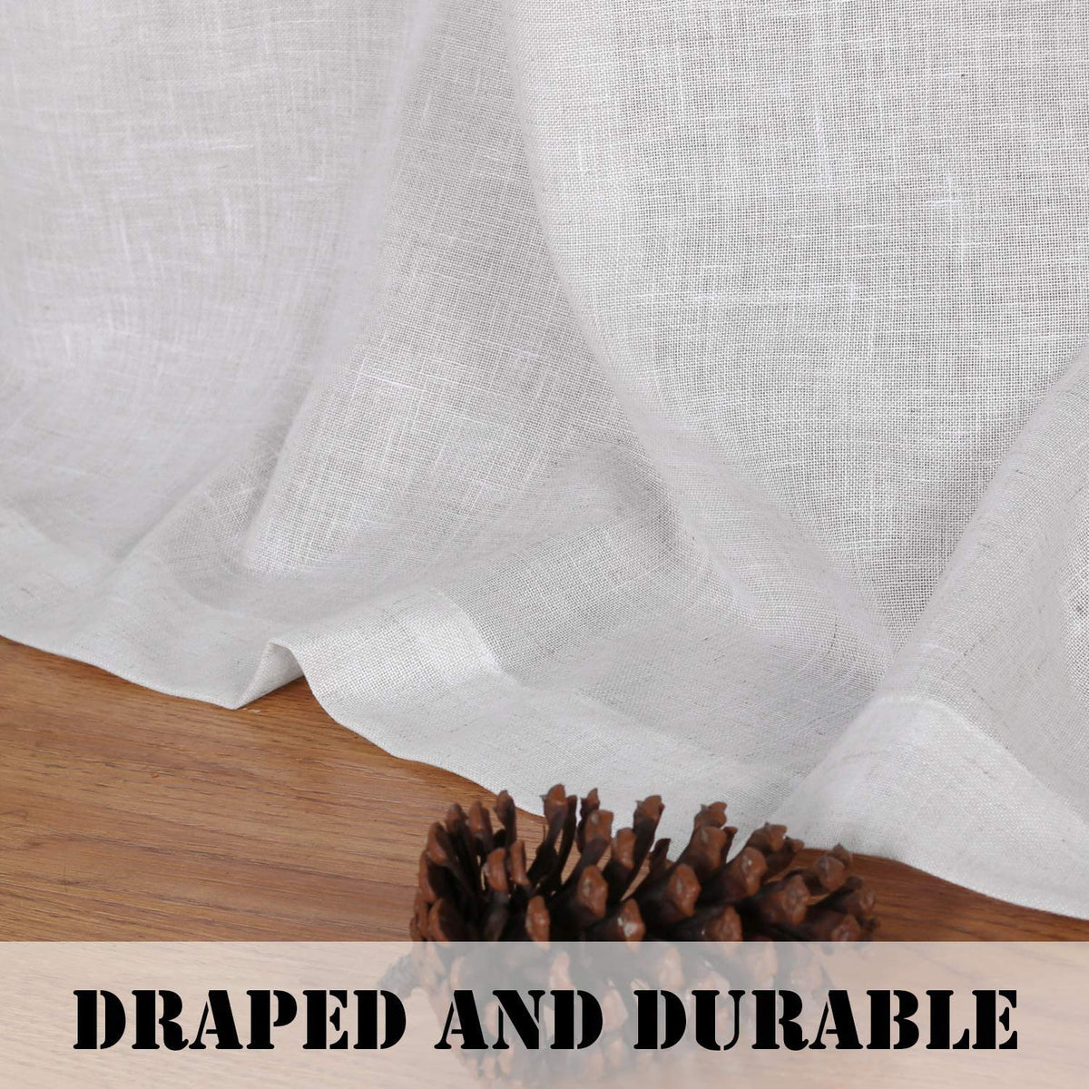 White Semi-Sheer Linen-Blend Curtains – 132 × 243cm, Pair